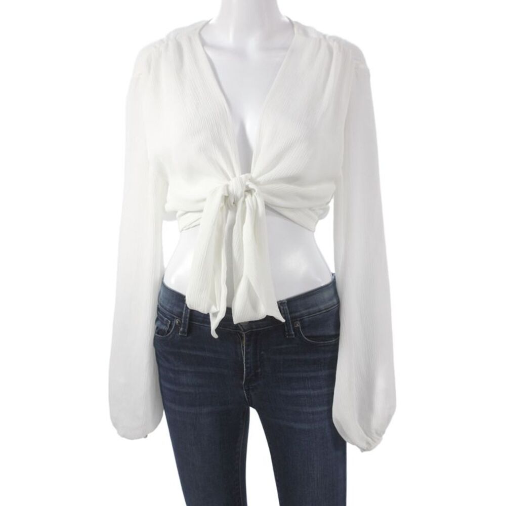 Vici Women Cropped Boho Blouse White V-Neck Long Sleeve Polyester Size XL
